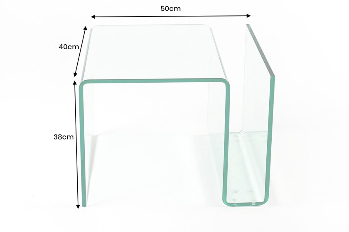 Extravagante glazen salontafel FANTOME 50cm bijzettafel met opbergvak voor tijdschriften transparant - 22860