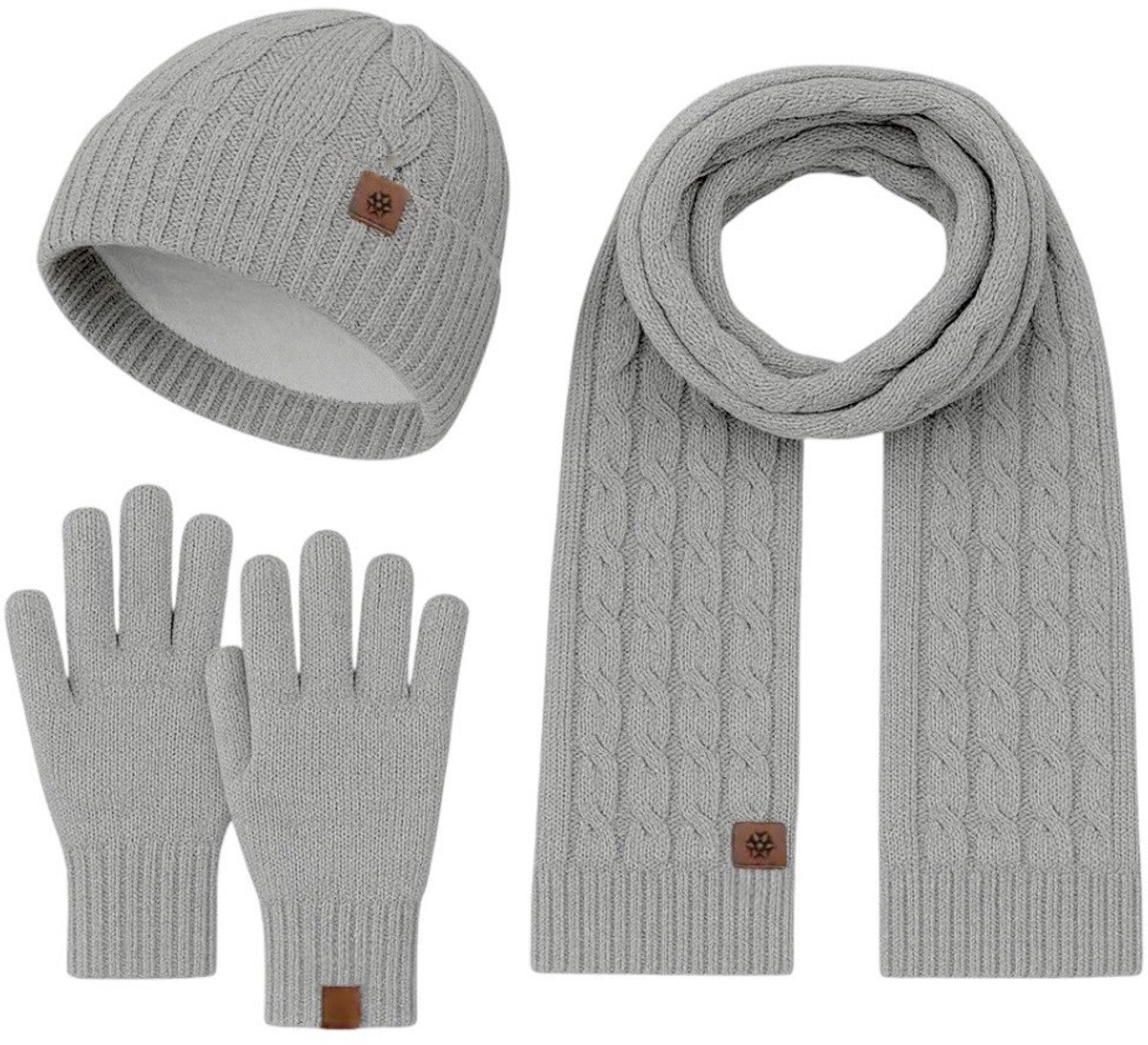 Ultiluxe® Winterset voor heren en dames - Muts, sjaal en handschoenen - Grijs - Voor volwassenen - Warm gevoerde beanie - Lange sjaal - Unisex - Winteraccessoire setje - Tegen kou en wind - Voor mannen en vrouwen