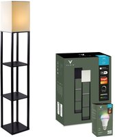 Varin® Vloerlamp met vakken - Zwart - Met E27 Led lamp - Dimbaar - Witlicht RGB - Smart Lamp - Tuya wifi - Slimme staande lampen - Sfeerlamp - Vakkenkast - Lamp industrieel - Daglichtlamp - Vloerlampen - Verlichting woonkamer, keuken en slaapkamer