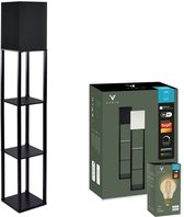 Varin® Vloerlamp met vakken - Zwart - Met E27 Led lamp filament - Dimbaar - Witlicht warm - Smart Lamp - Tuya wifi - Slimme staande lampen - Sfeerlamp - Vakkenkast - Lamp industrieel - Vloerlampen - Verlichting woonkamer, keuken en slaapkamer