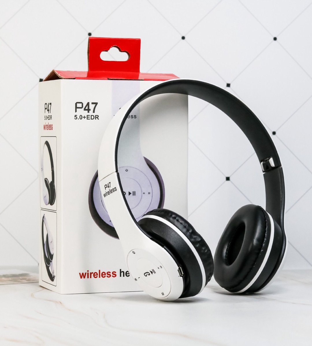 Bluetooth Headset/ Wireless Headphone P47 5.0 + EDR TF card/FM Stereo Radio MP3 player kleur. In Iphone Wit. ALS BESTE GETEST IN ZIJN PRIJSKLASSE.