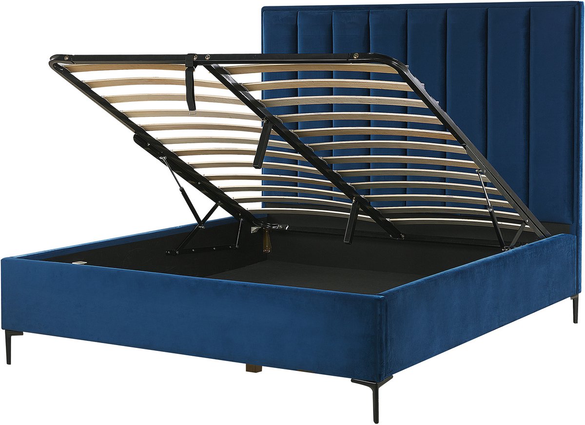 BELIANI SEZANNE - Bed met opbergruimte - Marineblauw - 140 x 200 cm - Fluweel