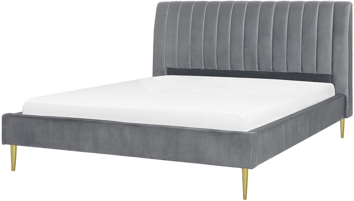Beliani MARVILLE - Tweepersoonsbed - Grijs - 180 x 200 cm - Fluweel
