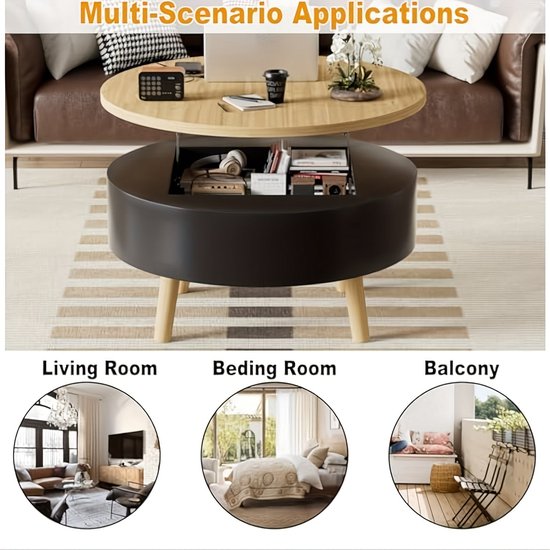 Extendable Coffee Table with Height Adjustable Plate, Coffee Table with Storage Compartment, Side Table for Living Room/Office/Balcony/Hallway, Grey