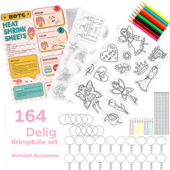 BOTC Krimpfolie set - 164-Delig Krimpie Dinkie Pakket - Krimpfolie Knutselpakketten - Krimpfolie vellen - Knutselen Krimpie Dimpie – Sieraden en sleutelhangers maken