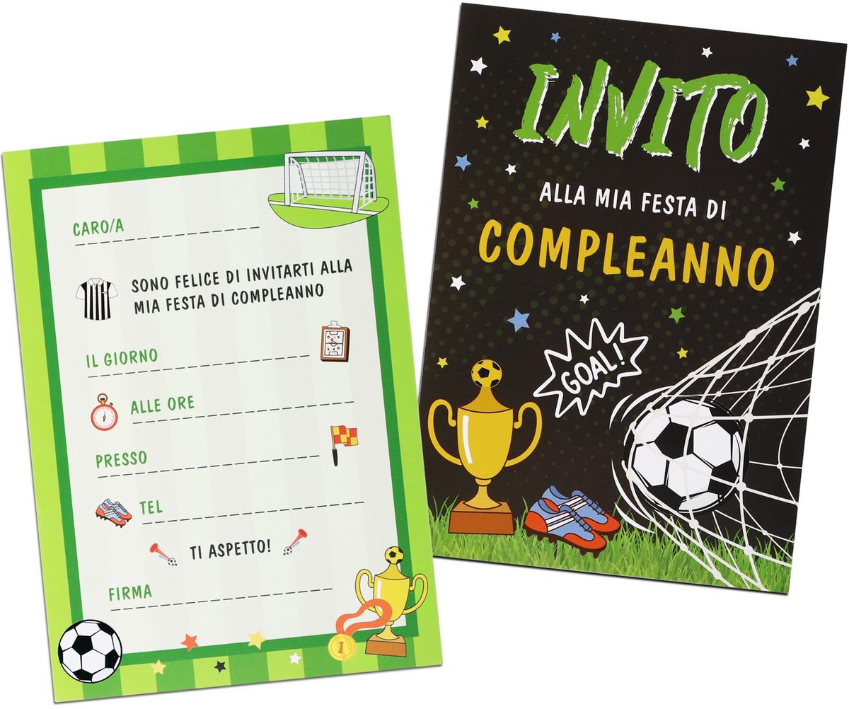32 stuks Italiaanse uitnodigingskaarten voor verjaardag, voetbalthema, verjaardagsuitnodigingskaarten