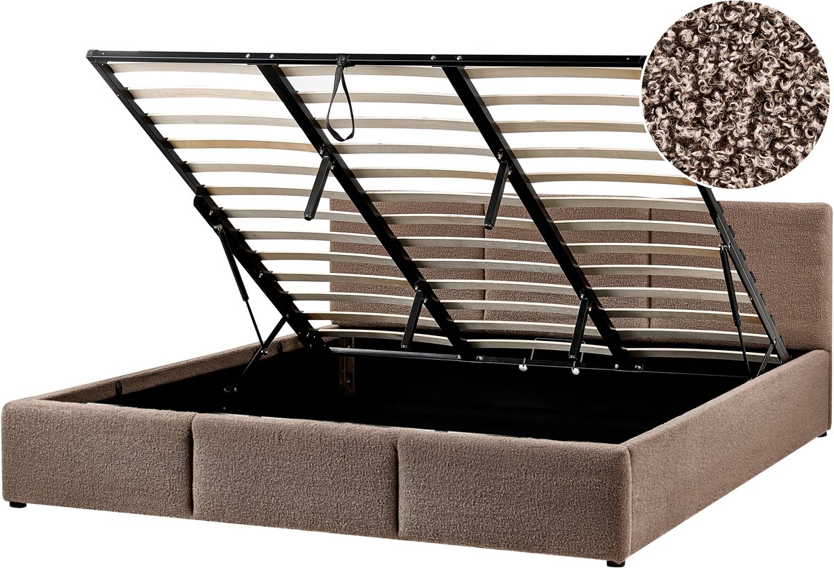 Beliani BOUSSE - Bed met opbergruimte - Taupe - 180 x 200 cm - Bouclé Beige