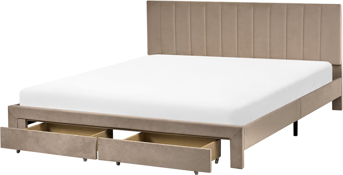 Beliani LONZAC - Bed met opbergruimte - Taupe - 180 x 200 cm - Fluweel Beige