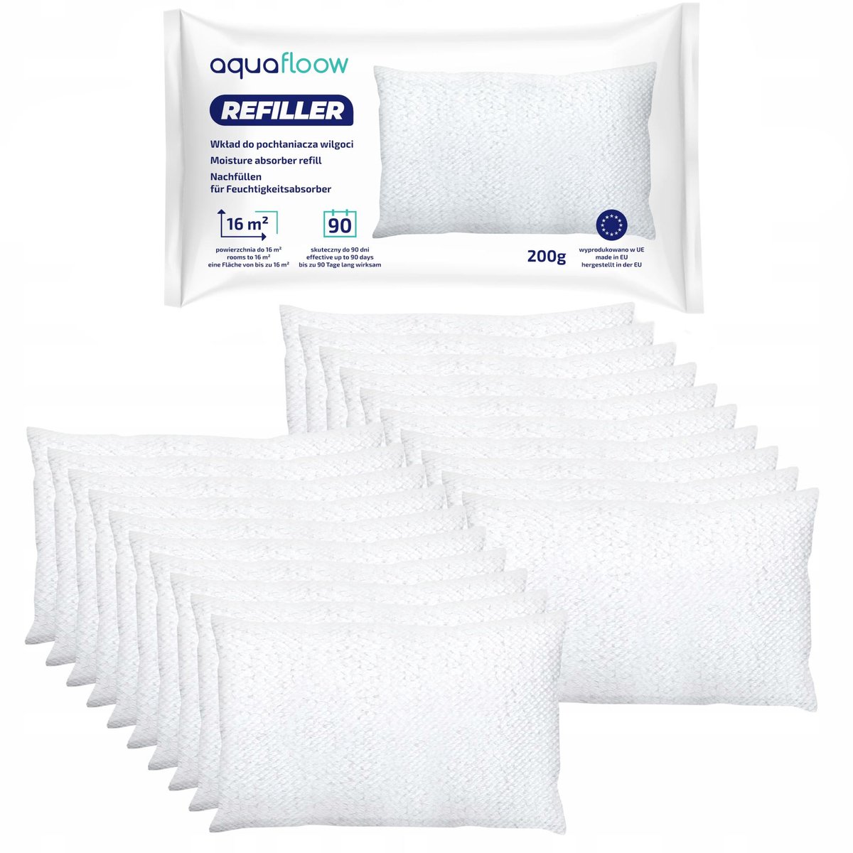 Aquafloow 20x Navulzak Granulaat 200 g, Navulverpakking voor ruimte ontvochtiger, voor rui
