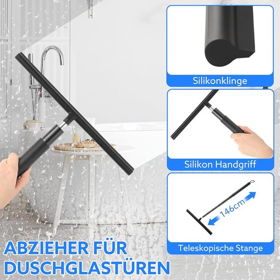 Uitschuifbare Silicone Douchewisser met Telescoopsteel - Tot 146cm - Streepvrij en Flexibel voor Badkamer en Ramen van Emooqi — afbeelding 3