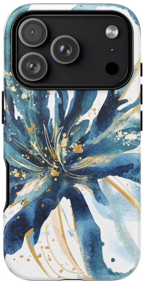 Abstracte Blauwe Bloemen Waterverf Ontwerp – Telefoonhoesje Geschikt voor iPhone 17 Pro