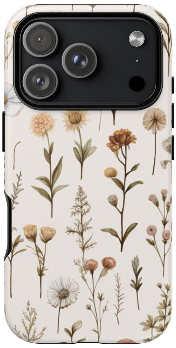 Handgetekende Wilde Bloemen en Kruiden – Telefoonhoesje Geschikt voor iPhone 17 Pro