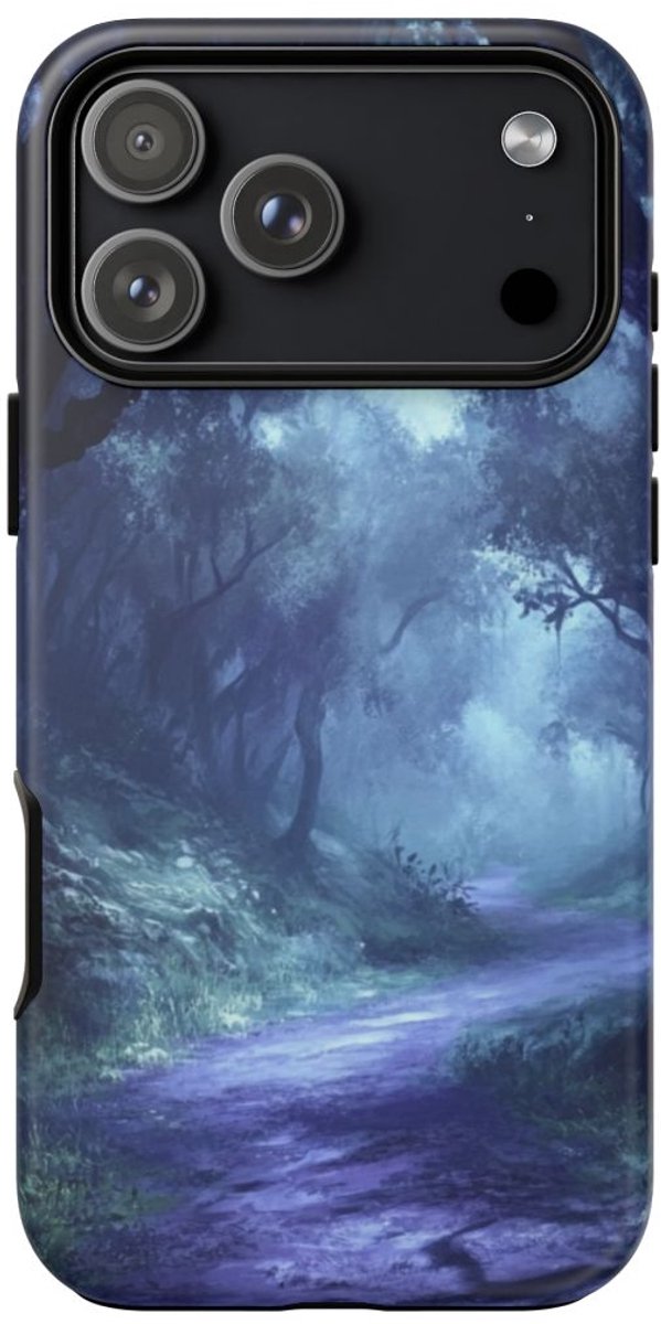 Sluierachtig Bospad in Blauwe Tinten – Telefoonhoesje Geschikt voor iPhone 17 Pro Max