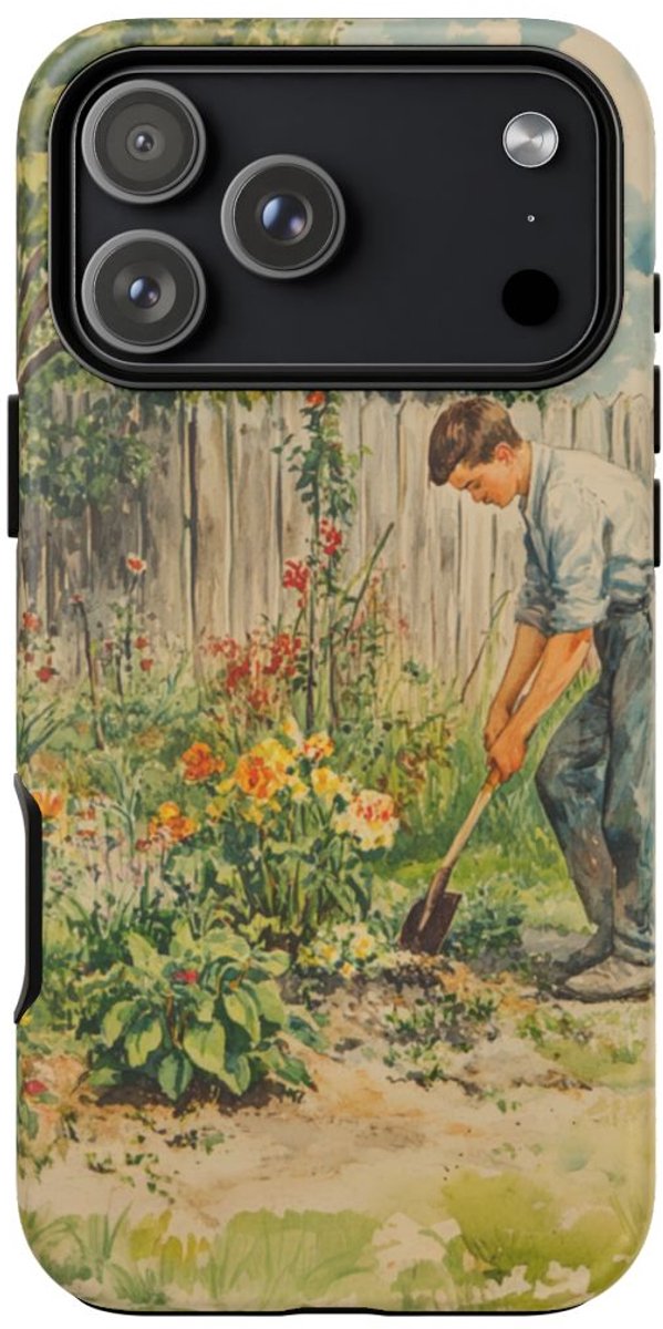 Man aan het Tuinieren in Bloementuin – Telefoonhoesje Geschikt voor iPhone 17 Pro Max