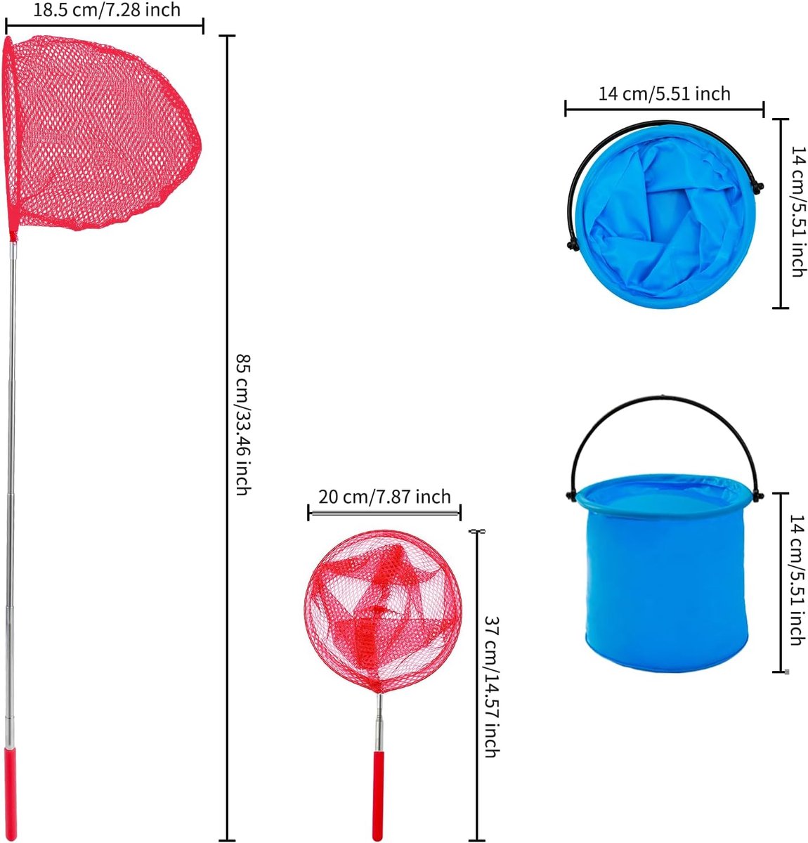 4 Stuks Telescopisch Schepnet Voor Kinderen – Met 2 Opvouwbare Emmers, Vlindernet, Ideaal Voor Natuurverkenning En Insecten Vangen