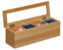 Doodadeals® Theedoos 4 Vaks – Bamboe Thee Organizer met Venster – Stijlvolle Theedoos Hout