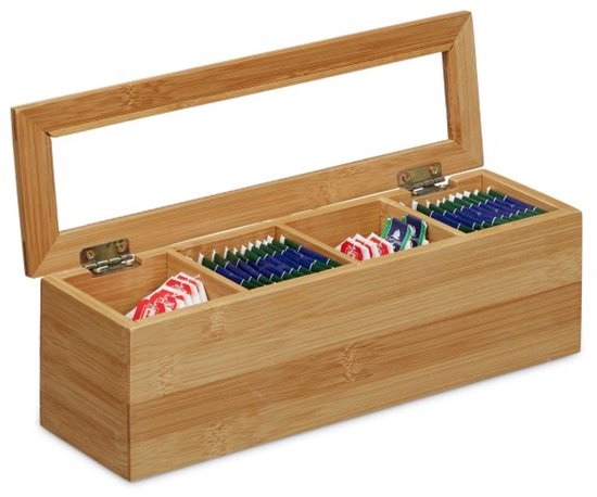 Doodadeals® Theedoos 4 Vaks – Bamboe Thee Organizer met Venster – Stijlvolle Theedoos Hout