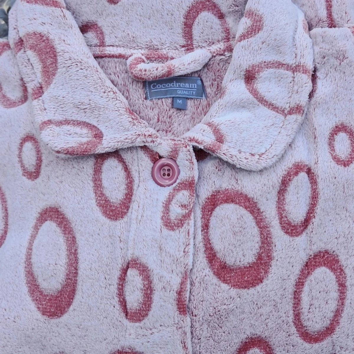 Cocodream dames badjas - fleece - met knopen - maat XL - Cirkels - roze
