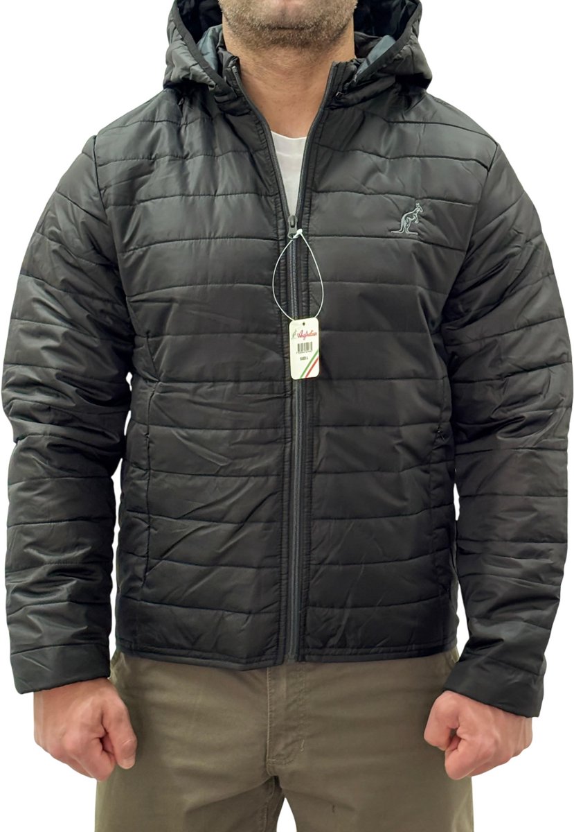 Australian Heren Gewatteerde Jas| Afneembare Capuchon| Heren Jas| Zwart | XL