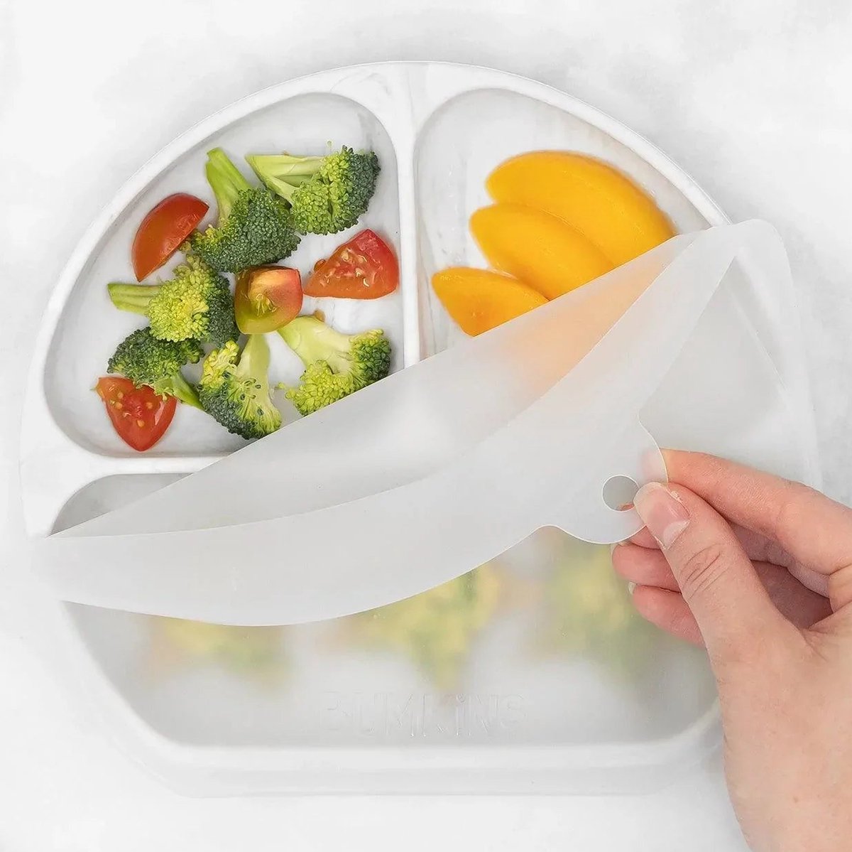 Bumkins - Silicone Grip Dish with Lid (3 Section) | Siliconen vakjesbord met deksel (3 vaks) - Marmer