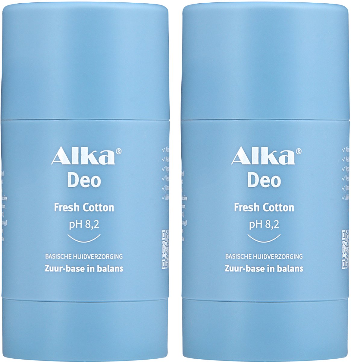 Alka® Deo Fresh Cotton - 2 x 75ml - Basische Deo pH 8,2 - Vegan & Natuurlijke en Gezonde Deodorant - 0% Aluminium - Deodorant Stick - Unisex