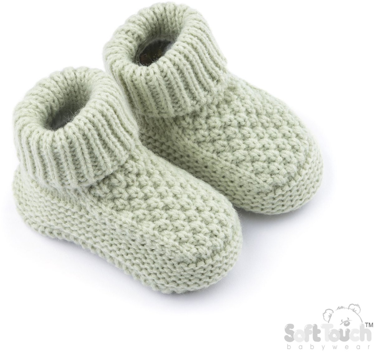 Soft Touch Babyslofjes "Elegance" Ribbed Slof Slofje 6 Maanden (10 cm) Unisex Sage Green (saliegroen) ABO712