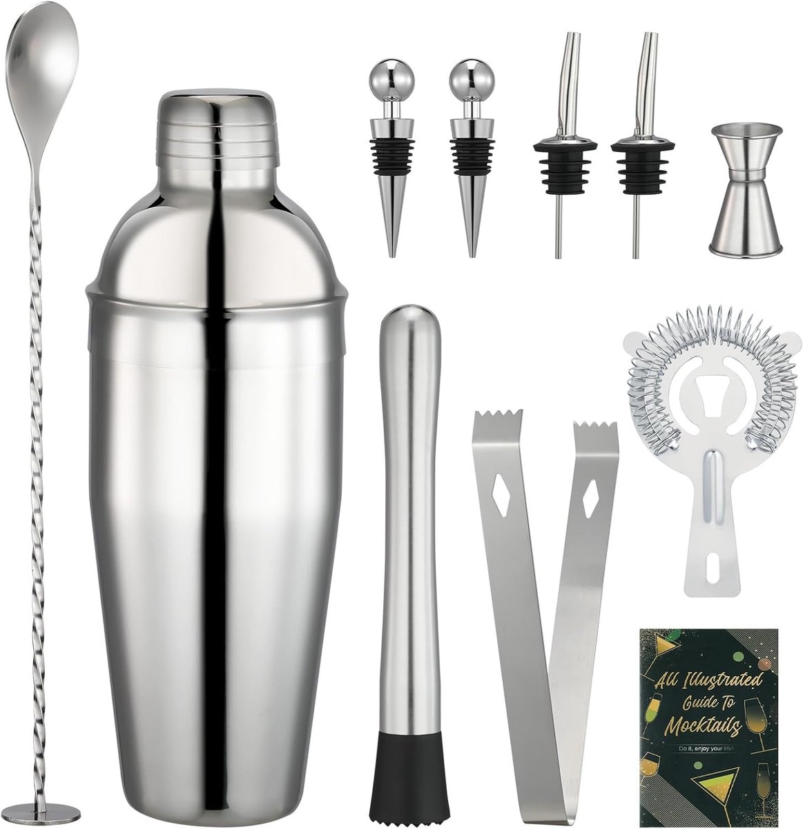 Cocktailshaker set 750 ml met 10 accessoires voor het maken van cocktails