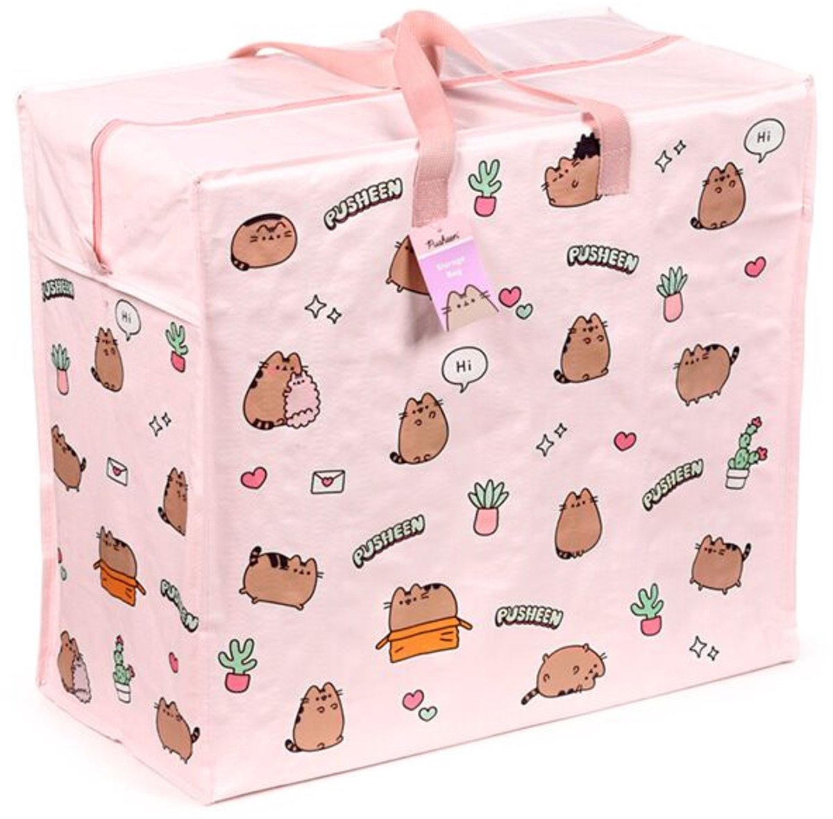 Pusheen Kat Waszak / Opbergtas met Rits – Plantenprint – Rits Sluiting – Opbergzak – Cartoon Kat – Voor Kleding, Speelgoed, Decoratie