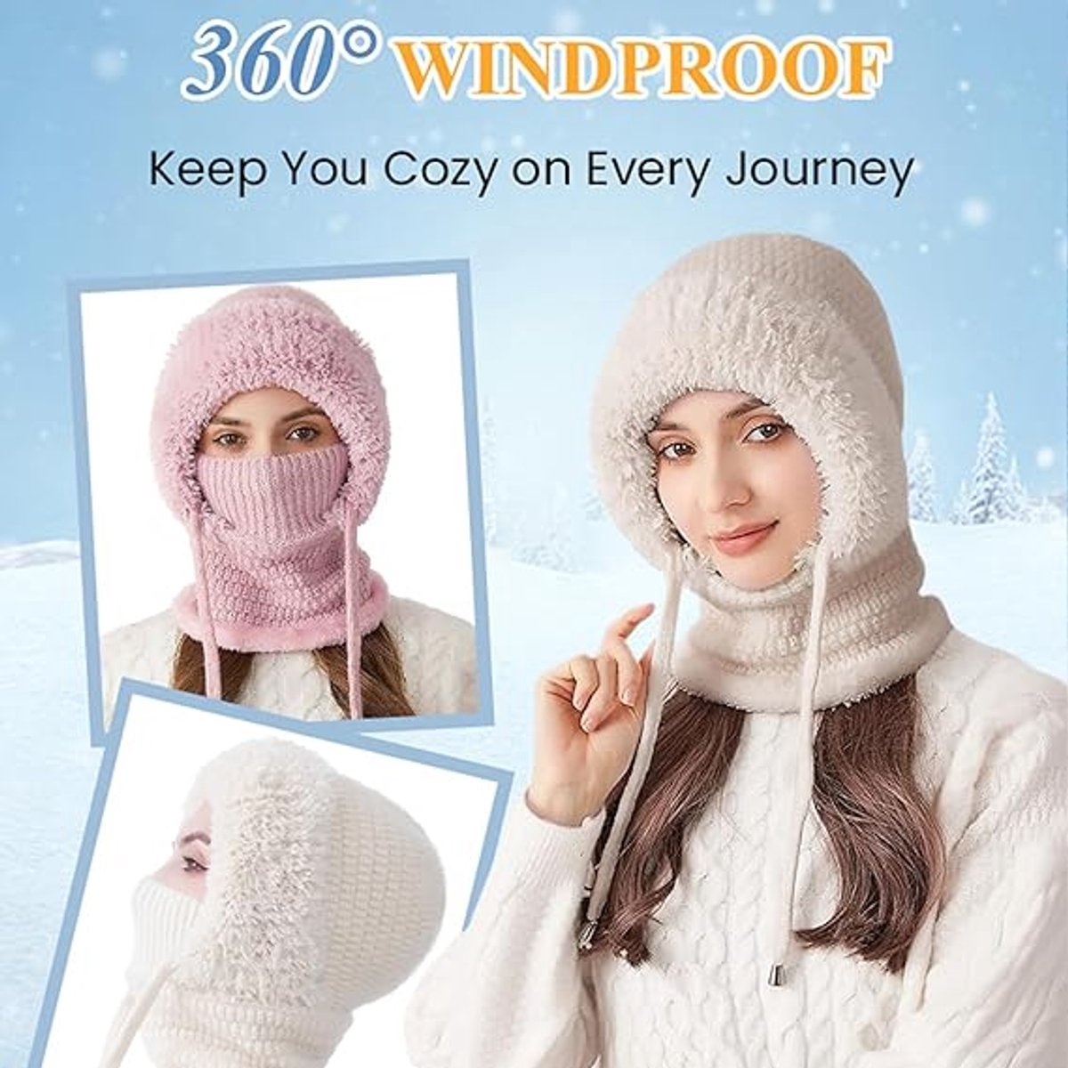3-in-1 beanie-muts met sjaal en masker, 3-in-1 beanie-muts voor
