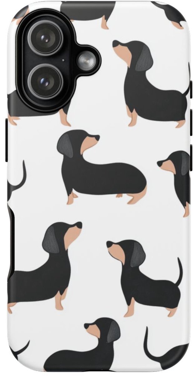 Minimalistisch Zwart met Bruin Teckelpatroon – Telefoonhoesje Geschikt voor iPhone 17