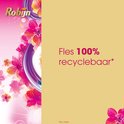 Fond jaune avec des imprimés floraux et le texte 'Bouteille 100% recyclable'.