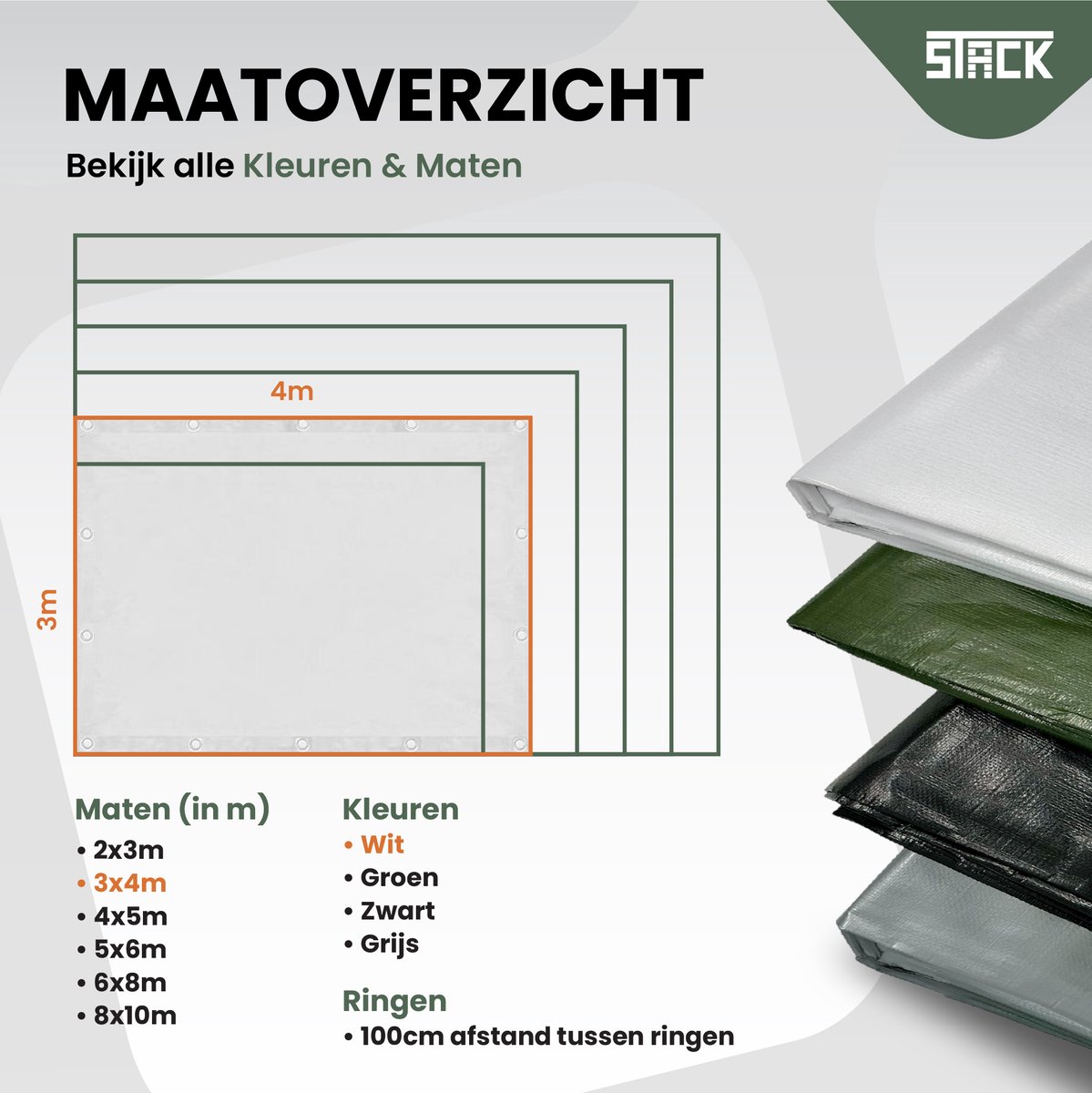 STACK® Extra Sterk Afdekzeil - 3x4m - Wit - 150G/M2 - Waterdicht Bouwzeil & Zeildoek - Zeil Met Ringen - Beschermhoes & Afdekhoes voor Zwembad,Tuin Set,Motor,Scooter,Fietsen,Aanhangwagen,Scootmobiel,BBQ accesoires - Auto Hoes Bescherming — afbeelding 6