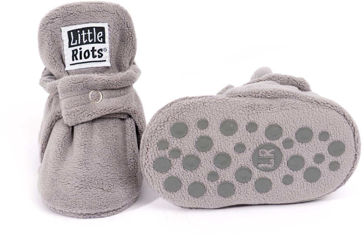 Little Riots - Babyslofjes - Fleece Stepper - Antislip - Grijs - 24-36 Maanden (15,5cm) - Schoenmaat 24-25