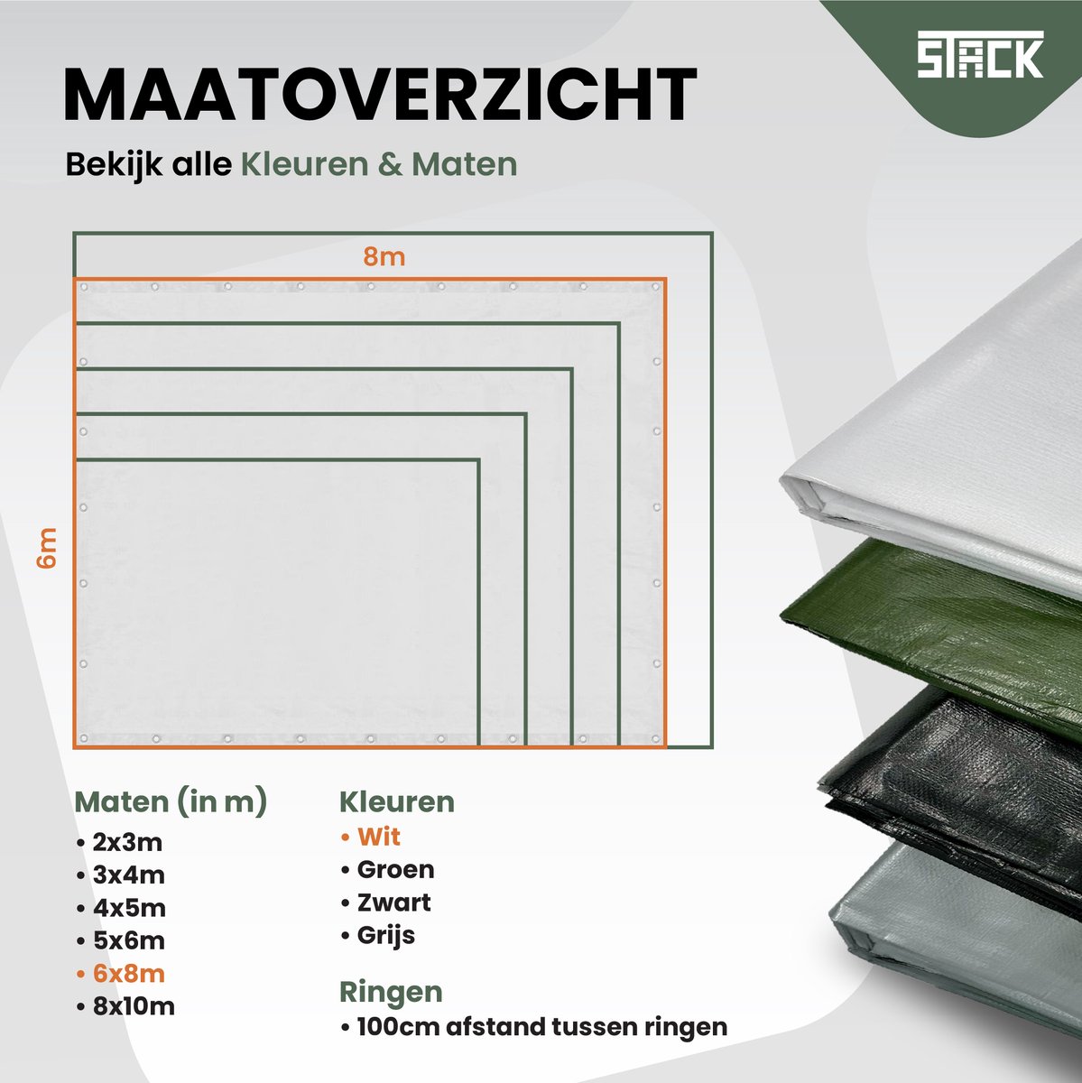 STACK® Extra Sterk Afdekzeil - 6x8m - Wit - 150G/M2 - Waterdicht Bouwzeil & Zeildoek - Zeil Met Ringen - Beschermhoes & Afdekhoes voor Zwembad,Tuin Set,Motor,Scooter,Fietsen,Aanhangwagen,Scootmobiel,BBQ accesoires - Auto Hoes Bescherming — afbeelding 6