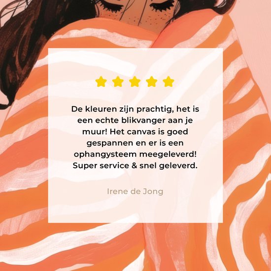 Canvas schilderij 80x60 cm - Exclusieve wanddecoratie Meisje - Deken - Gestreept - Oranje - Muurdecoratie woonkamer - Slaapkamer decoratie - Kamer accessoires - Schilderijen op canvas