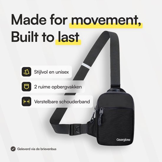 GearGlow® Sling Bag - Zwart - Unisexe - Sac crossbody pour hommes et femmes - Sac de téléphone