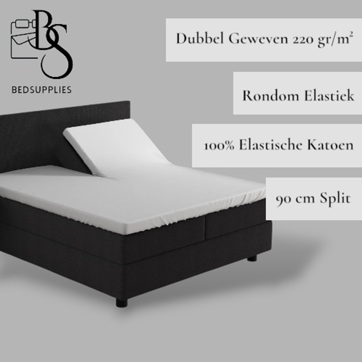 Bedsupplies - Luxe Dubbel Geweven Jersey Splittopper Hoeslaken - 180x200/220 - Wit