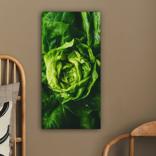 Tableau sur toile 40x80 cm - Décoration murale exclusive Légume - Laitue - Vert - Décoration murale salon - Décoration chambre - Accessoires chambre - Peintures sur toile