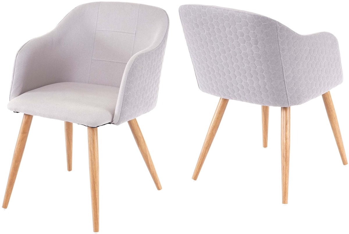 MCW Set van 2 eetkamerstoelen MCW-D71, keukenstoel, retro design, armleuningen van stof/textiel ~ lichtgrijs-grijs