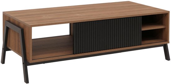 Table basse MCW-O40, table de salon, compartiments de rangement, porte coulissante, MDF, métal, mélaminé, 42 x 120 x 60 cm ~ naturel