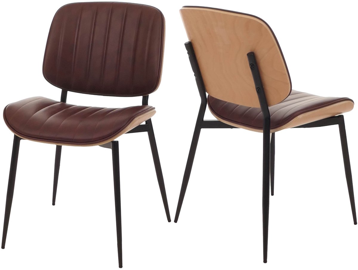 Set van 2 eetkamerstoelen MCW-O44, keukenstoel, gebogen hout, kunstleer MVG ~ naturel, vintage bruin