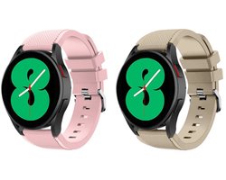 Strap-it set van 2 Siliconen bandjes Roze & Beige – geschikt voor Samsung Galaxy Watch 7 (40/44mm) / 6 (Classic) / 5 (Pro) / 4 (Classic) / FE – comfortabel & duurzaam - zweetbestendig horlogeband