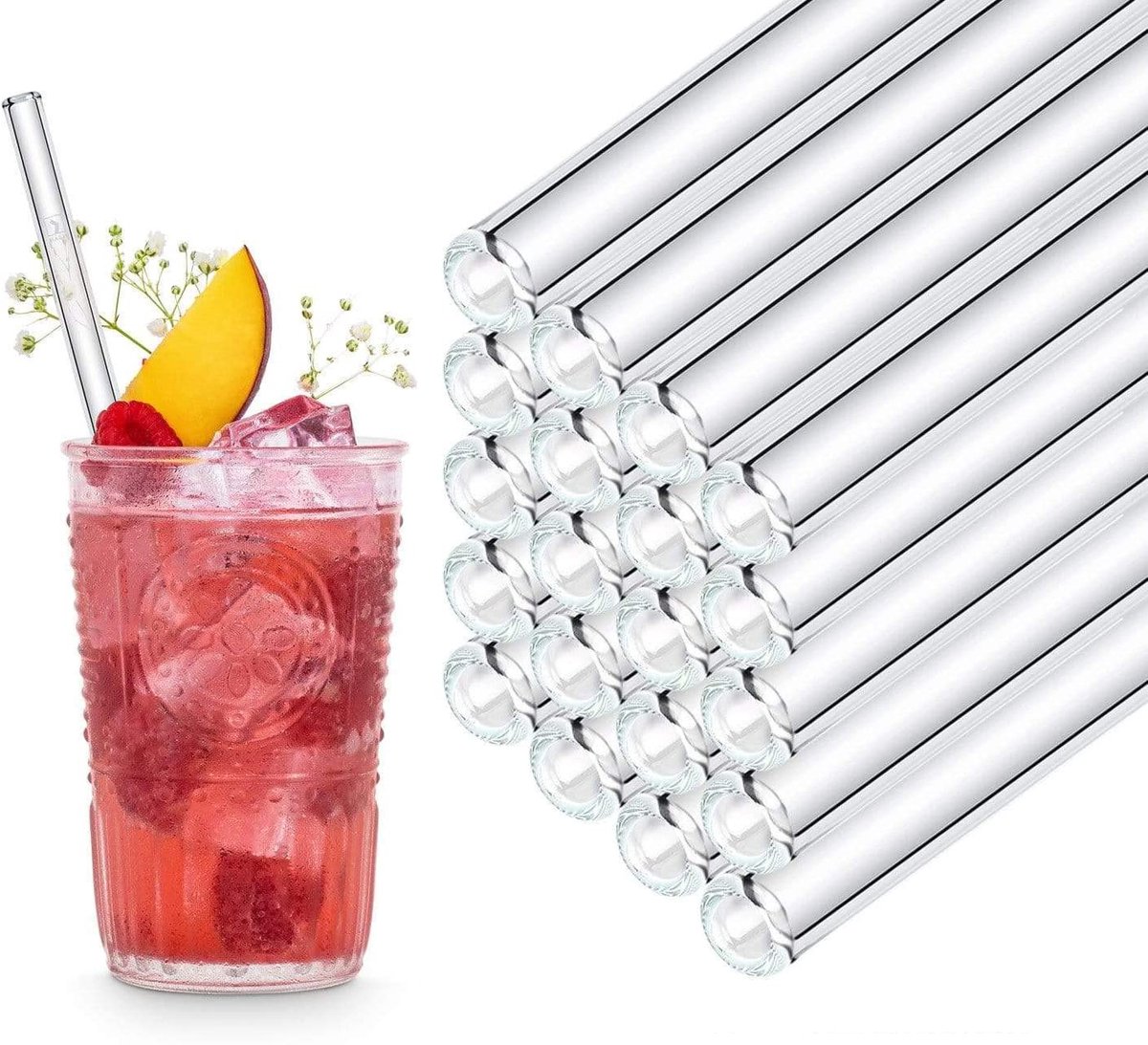 Cuhostki 20Pcs Sustainable Glass Straw German Made Flat-Top
