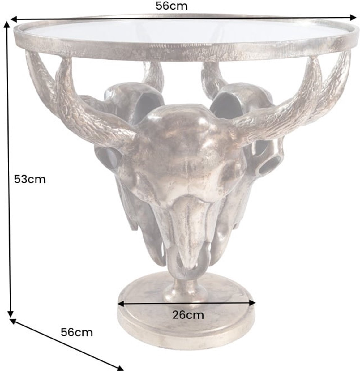 Extravagante salontafel MATADOR 56cm bronzen stierenkop met glazen blad - 39881