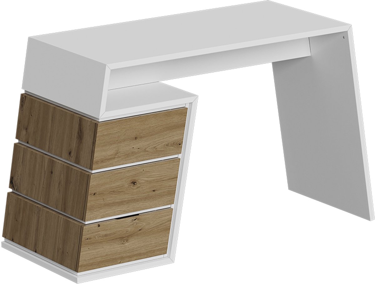 Vicco Okaro Bureau – 105 x 50 cm met 3 laden Wit/eiken