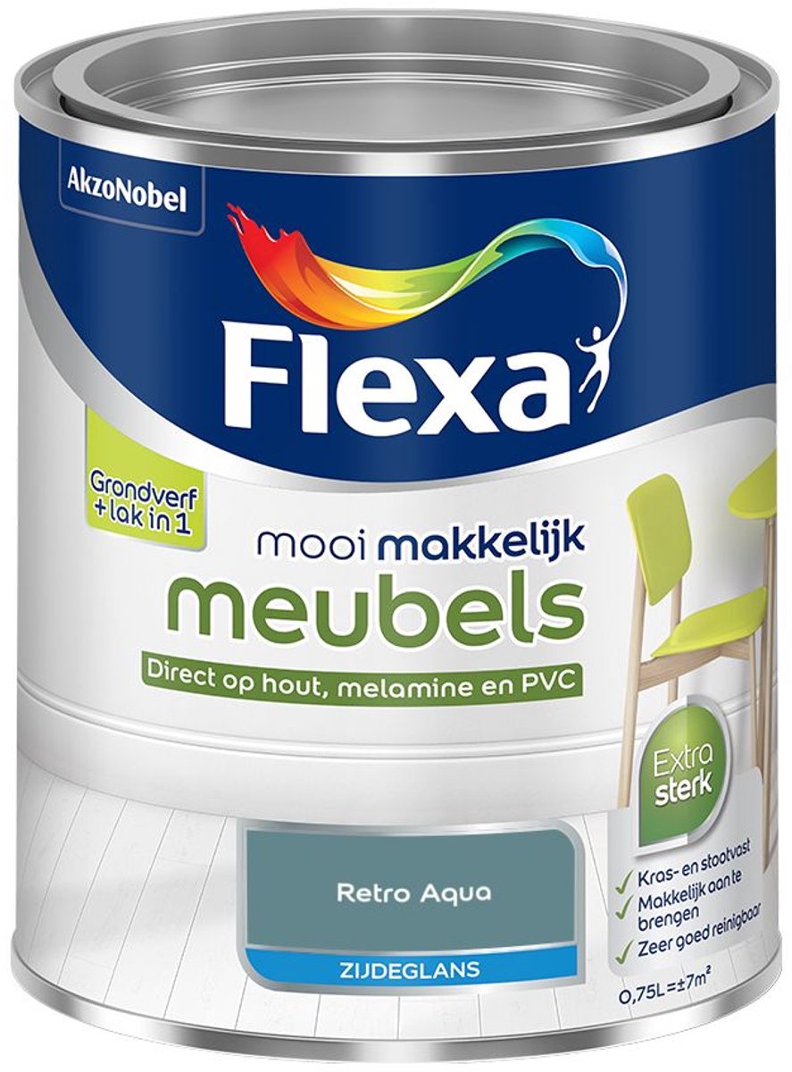 Flexa - Mooi Makkelijk Meubels Zijdeglans - Retro Aqua - Mengverf - 0.75 L