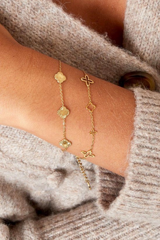 Wekuw Klaverblad armband, klaverblad ketting klaverblad sieraden 18K goud verguld klaverblad armband luxe modieuze exquise vriendschap gelukssieraden, 19 cm 5 cm, Roestvrij staal, titaniumstaal