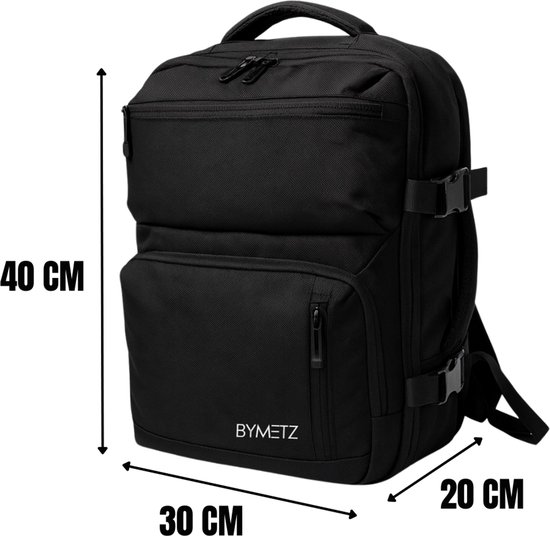 40x30x20 Rugzak - Transavia & Ryanair Maximale Inhoud 40 x 30 x 20 - 15,6 inch Laptopvak - Verstelbare Straps en Borstband - Schooltas / Werktas - Smart Sleeve voor op een Koffer - Polyester Black