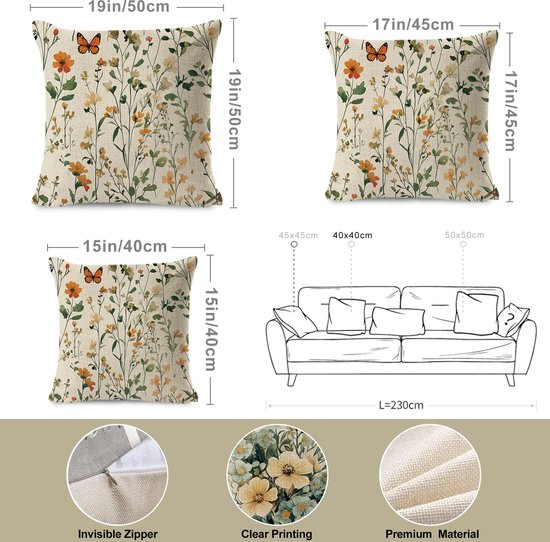 Artoid Mode Set van 4 kussenslopen met citroenbloemen, 45 x 45 cm