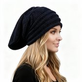 Gebreide Oversized Muts - Donkerblauw - Winter - Groot - Dames - Heren